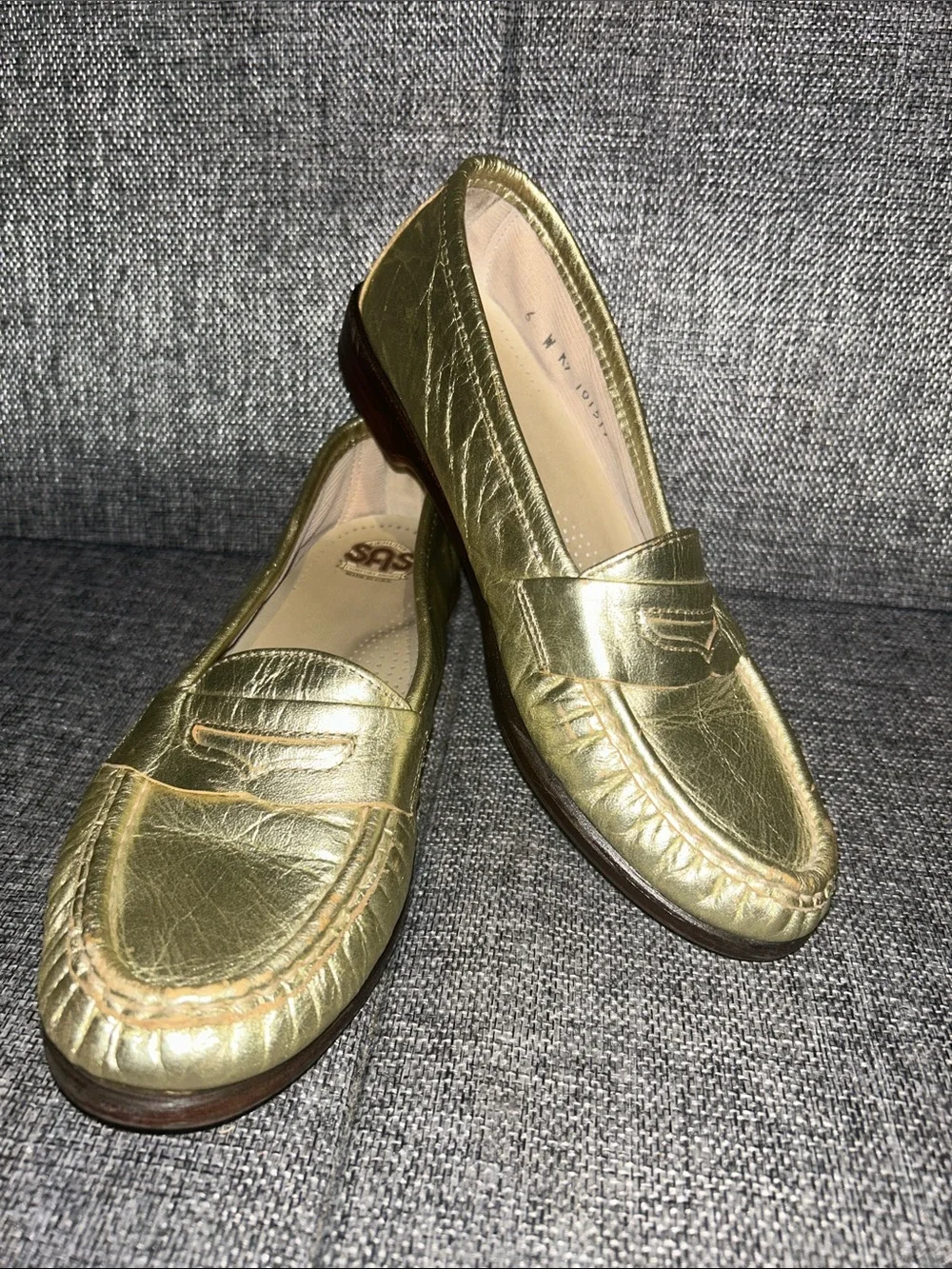 SAS WINK - Leather Metallic Gold Loafers